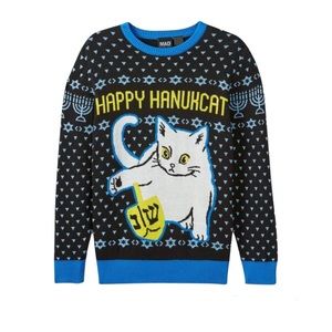 Hanukkah “Hanukcat” Holiday Sweater, child’s size medium